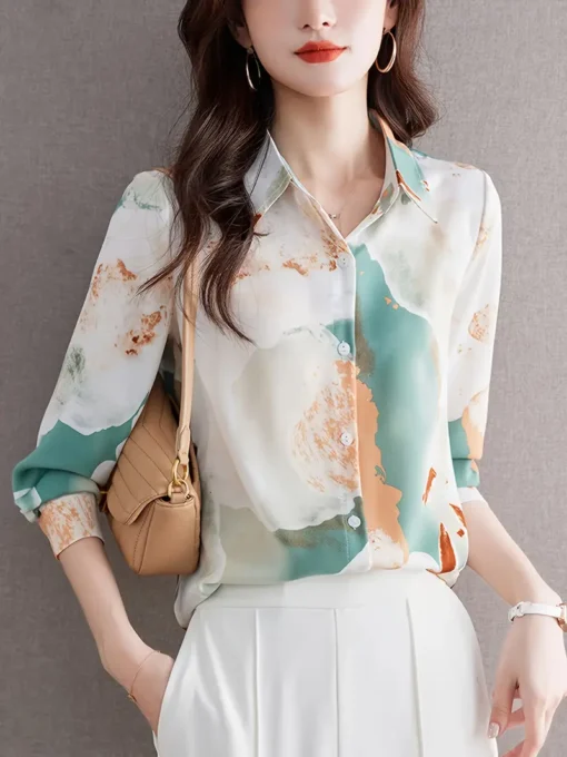 Graphic Tie Dye Print Button Front Blouse