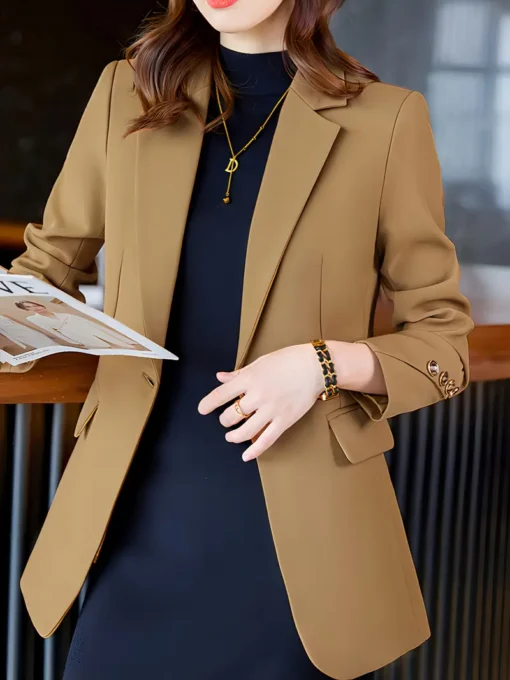 Women Notched Collar Button Front Blazer