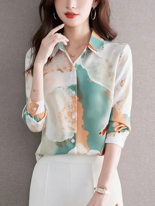 Graphic Tie Dye Print Button Front Blouse