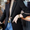 Women Notched Collar Button Front Blazer