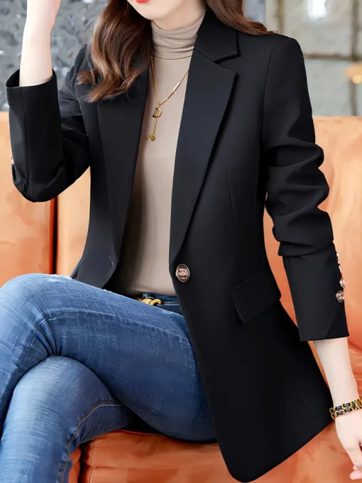 Women Notched Collar Button Front Blazer