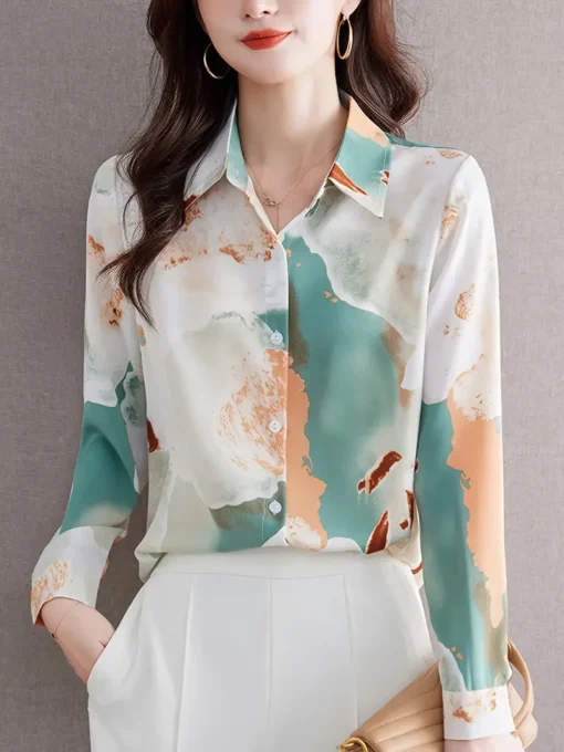 Graphic Tie Dye Print Button Front Blouse