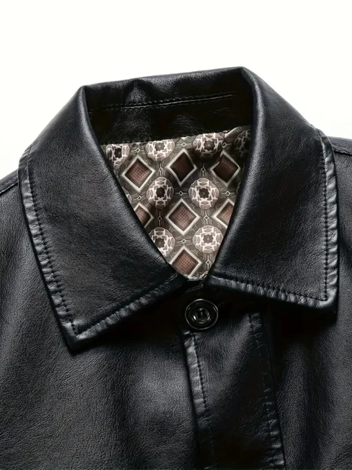 Men’s Solid Color Stylish PU Leather Jacket