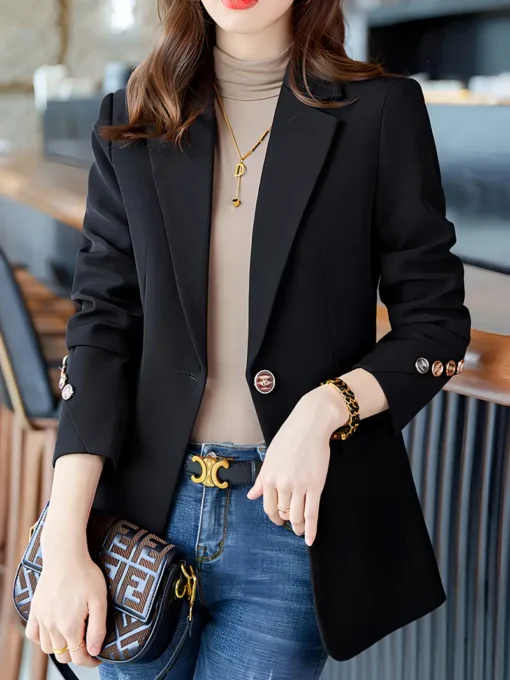 Women Notched Collar Button Front Blazer