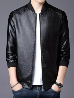 Men’s PU Leather Bomber Jacket