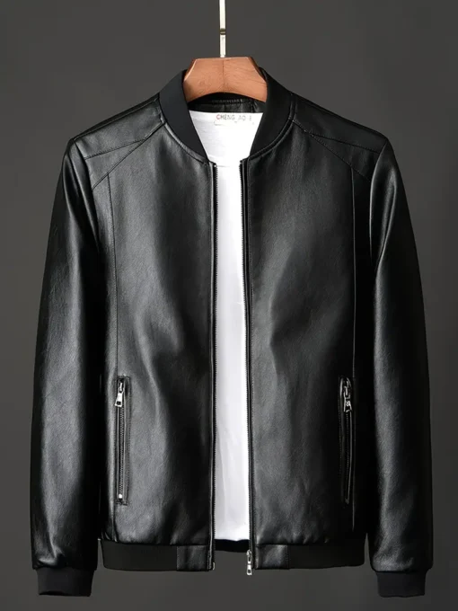 Men’s PU Leather Bomber Jacket