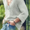 Men’s Solid Knit V-neck Long Sleeve Sweater