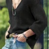 Men’s Solid Knit V-neck Long Sleeve Sweater