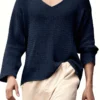 Men’s Solid Knit V-neck Long Sleeve Sweater