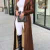 Super 1pc Elegant Women’S Long Sleeve Faux Leather Trench Coat