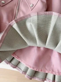 Alternative view of Fashion Faux Leather Jacket and Pleated Skirt Set