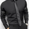 Men's Solid Shirt, Casual Lapel Button Up Slim-fit