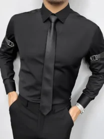 Alternative view of Men's Solid Shirt, Casual Lapel Button Up Slim-fit