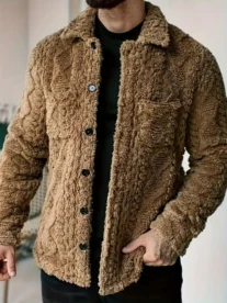 Alternative view of Stylish 1pc Men'S Casual Solid Color Sherpa Jacket