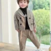 Boys' Stylish Suit Set for Hosting & Show - Casual Polyester Blend, Long Sleeve, Solid Color, Button Detail, Spring/Autumn