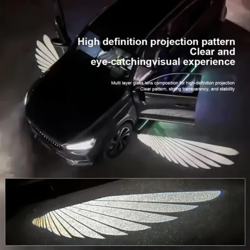 Universal 2-Pack LED Car Door Welcome Projection Lights, Fashionable Automotive Interior Decoration Accessories, 3D Wing-Shaped LED Courtesy Step Lights, Universally Compatible with Most Vehicles, Easy Installation, Hard-Wired Power Supply ≤36V, Without Battery